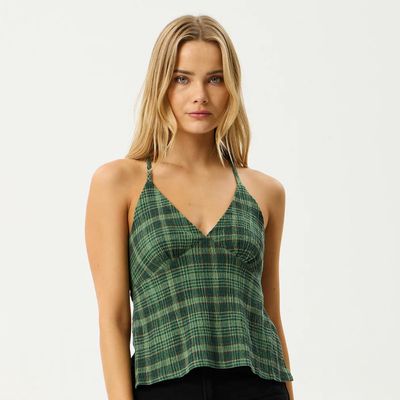AFENDS WOMENS LONNIE STRAPPY SEERSUCKER TOP - HUNTER GREEN