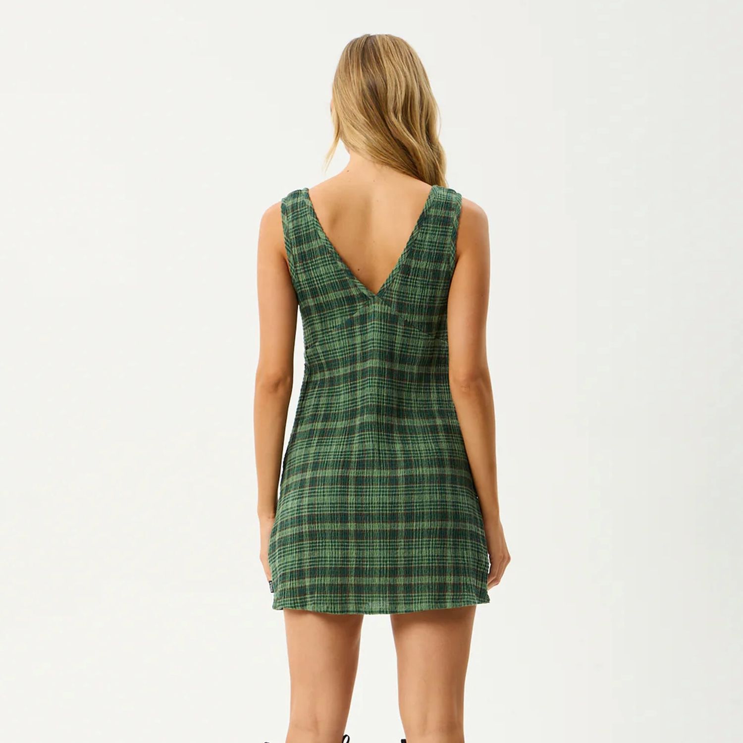 AFENDS WOMENS LONNE SEERSUCKER MINI DRESS - HUNTER GREEN