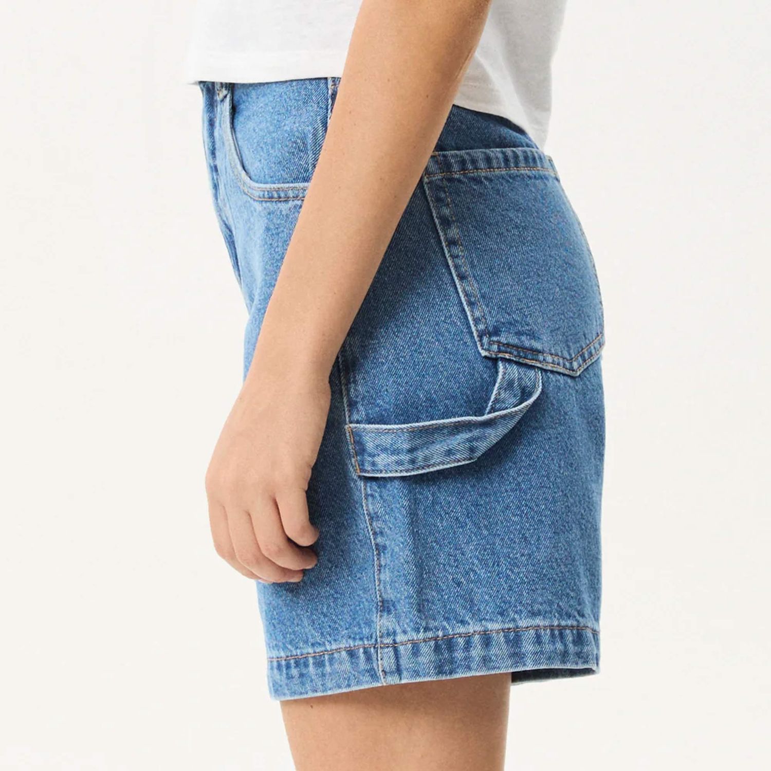 AFENDS WOMENS EMILIE DENIM WORKWEAR SHORT - WORN BLUE