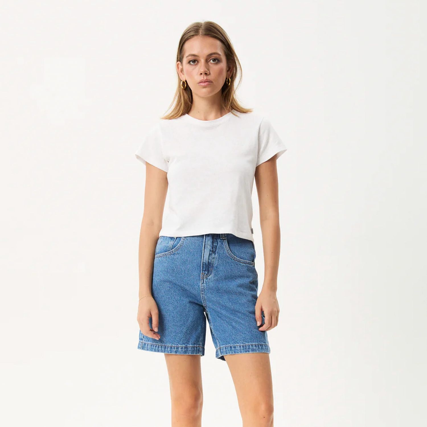 AFENDS WOMENS EMILIE DENIM WORKWEAR SHORT - WORN BLUE