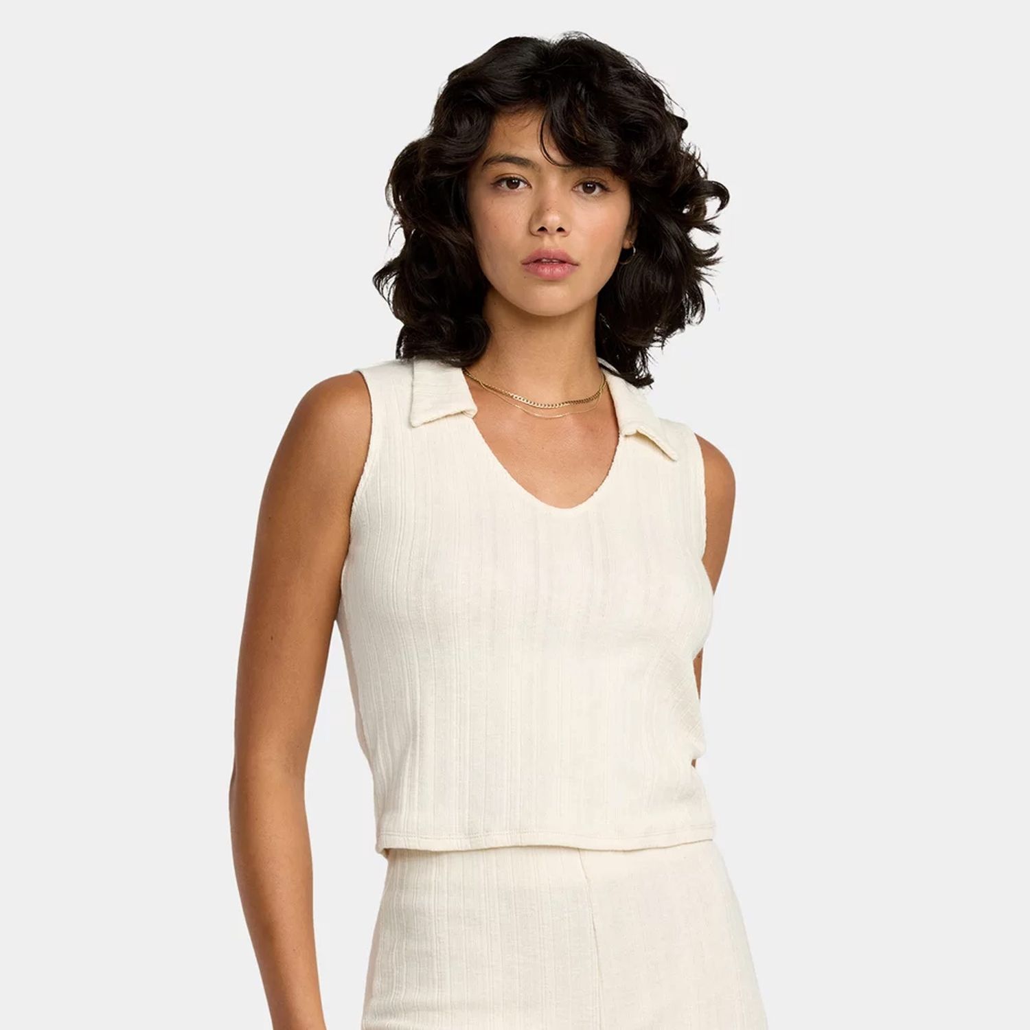 RVCA WOMENS AVA POLO TANK - CLOUD