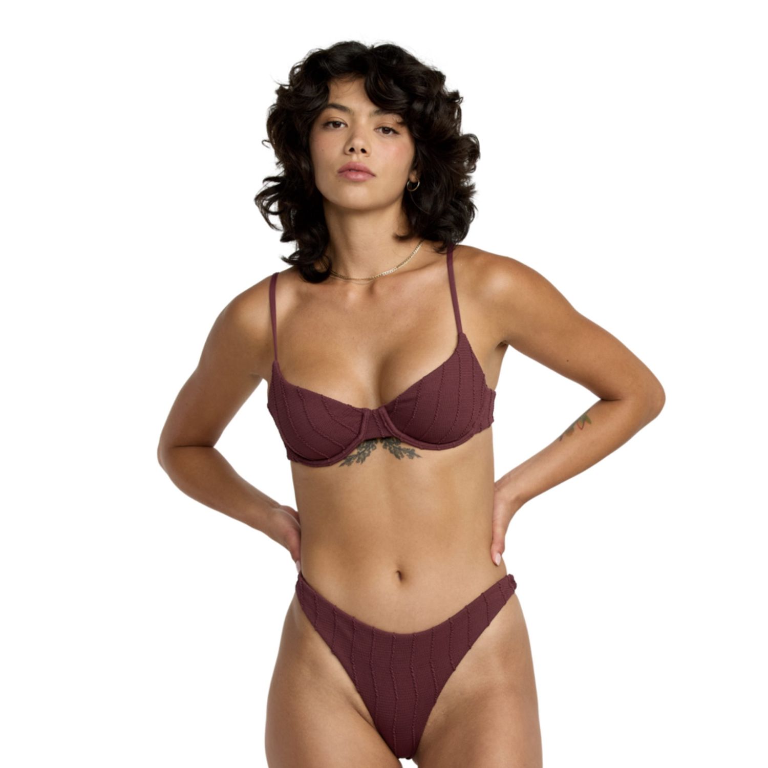 RVCA WOMENS CHEVY GROOVES 90S UNDERWIRE BIKNI TOP - REDWOOD