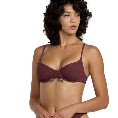 RVCA WOMENS CHEVY GROOVES 90S UNDERWIRE BIKNI TOP - REDWOOD