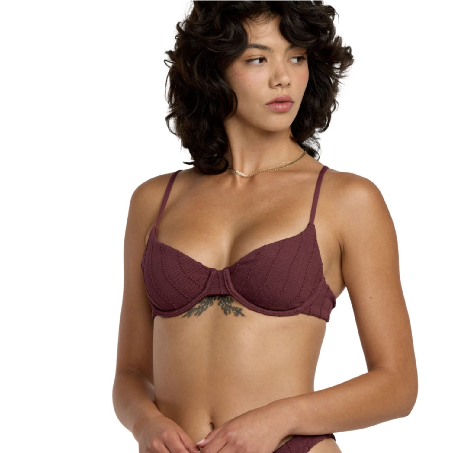 RVCA WOMENS CHEVY GROOVES 90S UNDERWIRE BIKNI TOP - REDWOOD
