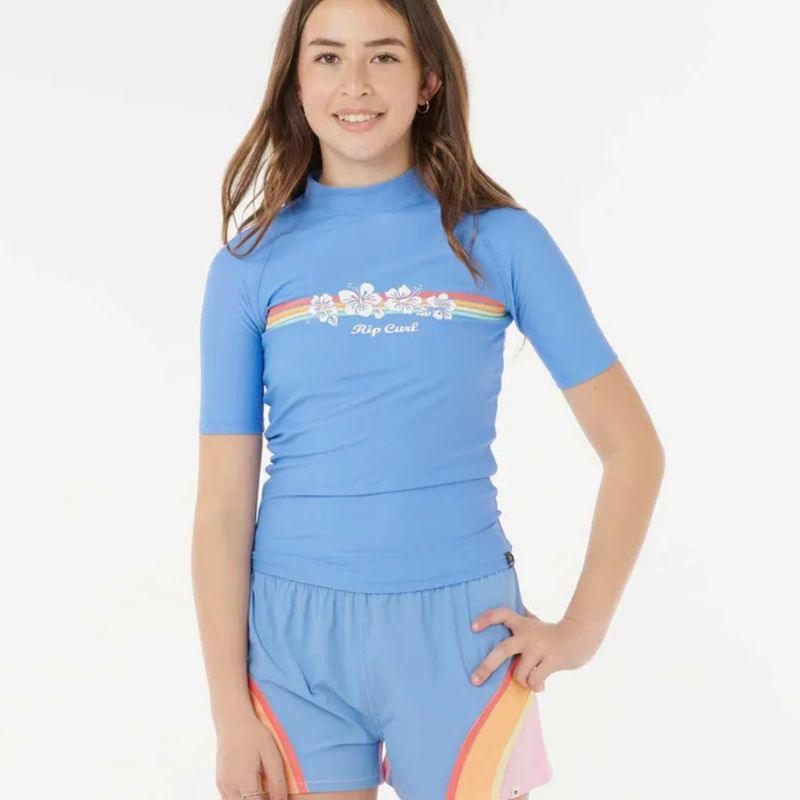 RIP CURL GIRLS SS SURF REVIVAL RASHIE  -  BLUE