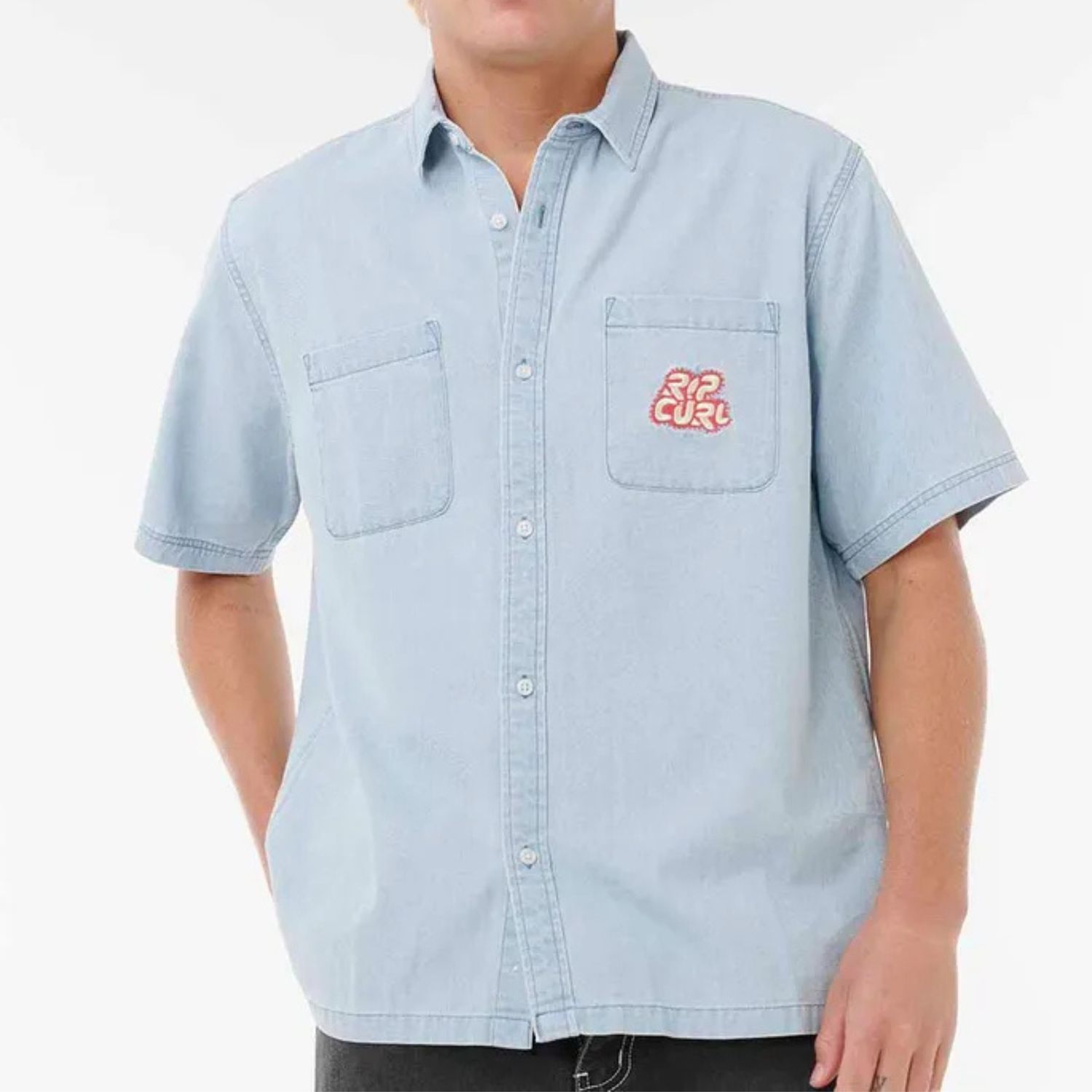 RIP CURL MENS RAW ENERGY DENIM SS SHIRT  -  BLUE WIND