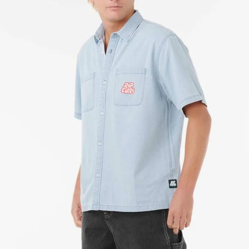 RIP CURL MENS RAW ENERGY DENIM SS SHIRT  -  BLUE WIND