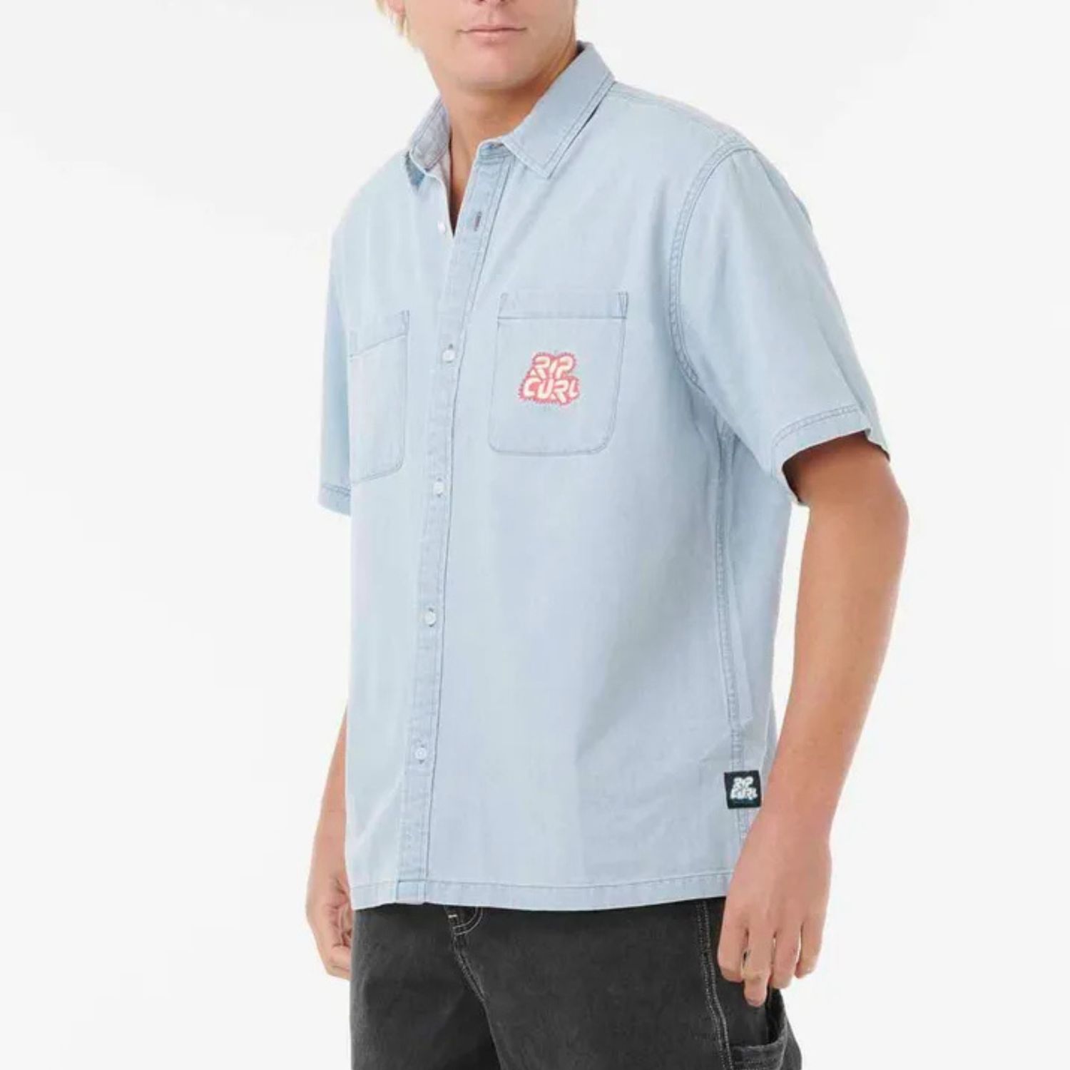 RIP CURL MENS RAW ENERGY DENIM SS SHIRT  -  BLUE WIND