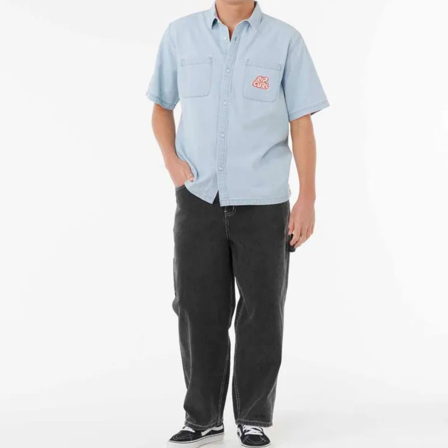 RIP CURL MENS RAW ENERGY DENIM SS SHIRT  -  BLUE WIND