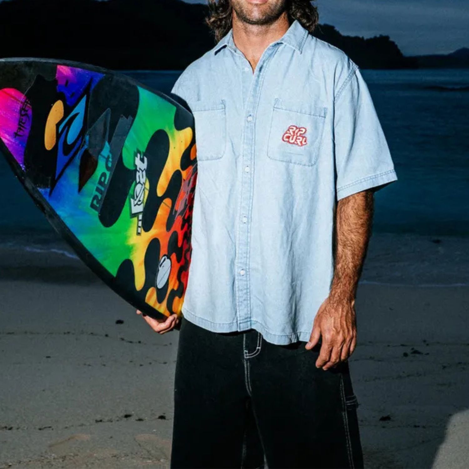RIP CURL MENS RAW ENERGY DENIM SS SHIRT  -  BLUE WIND