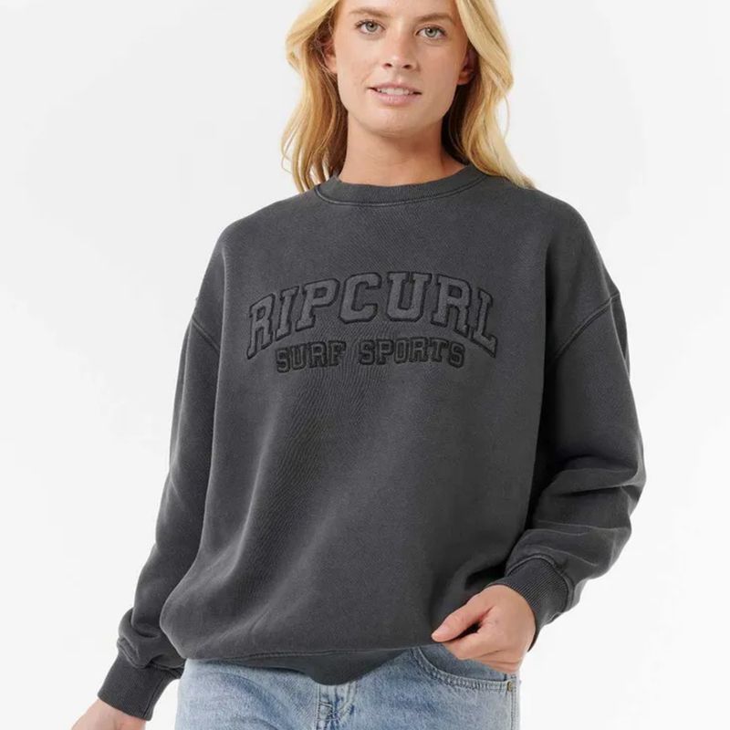 RIP CURL WOMENS VARSITY SPORTS OS CREW - WASHED BLACK