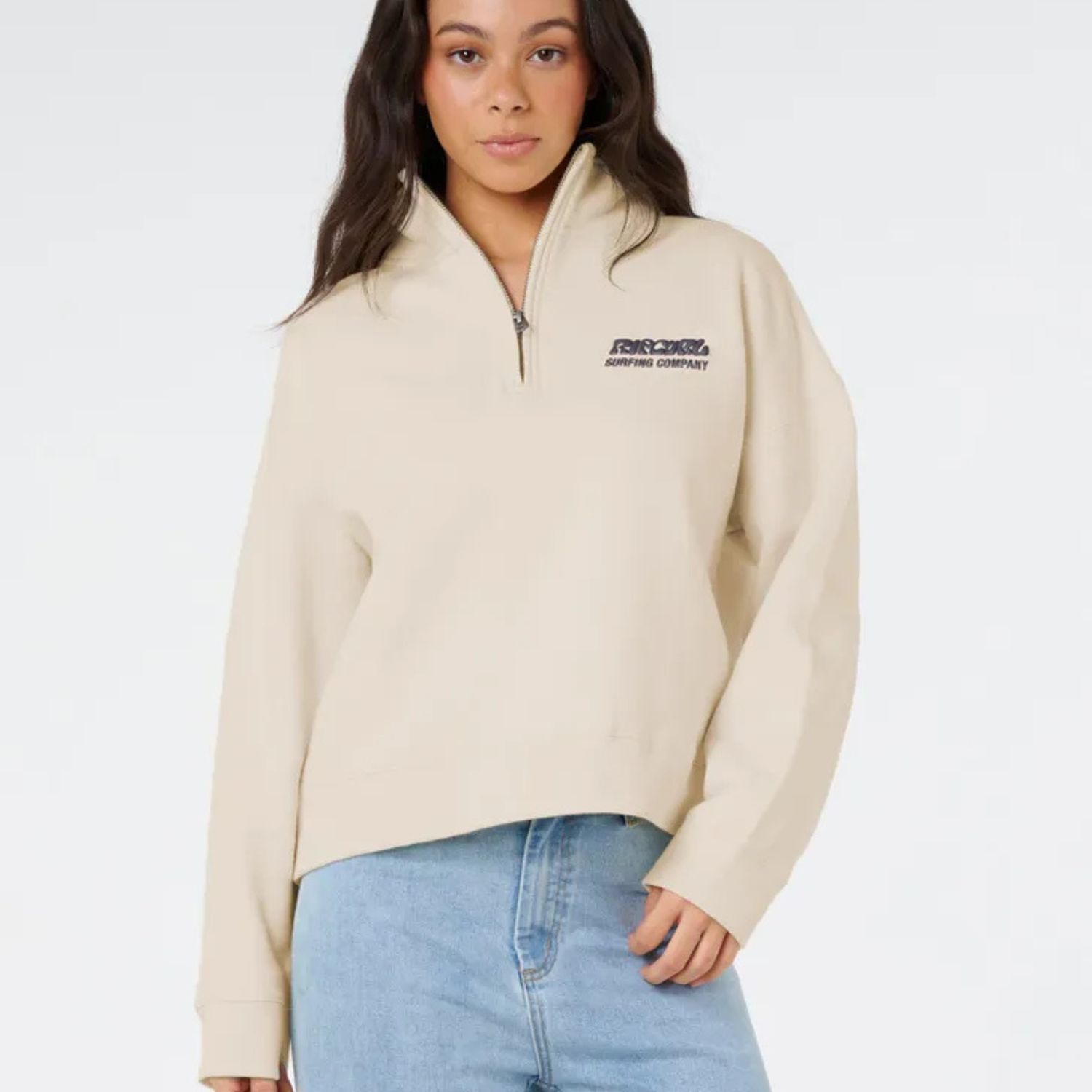 RIP CURL WOMENS SURF PUFF 1/4 ZIP FLEECE - NATURAL