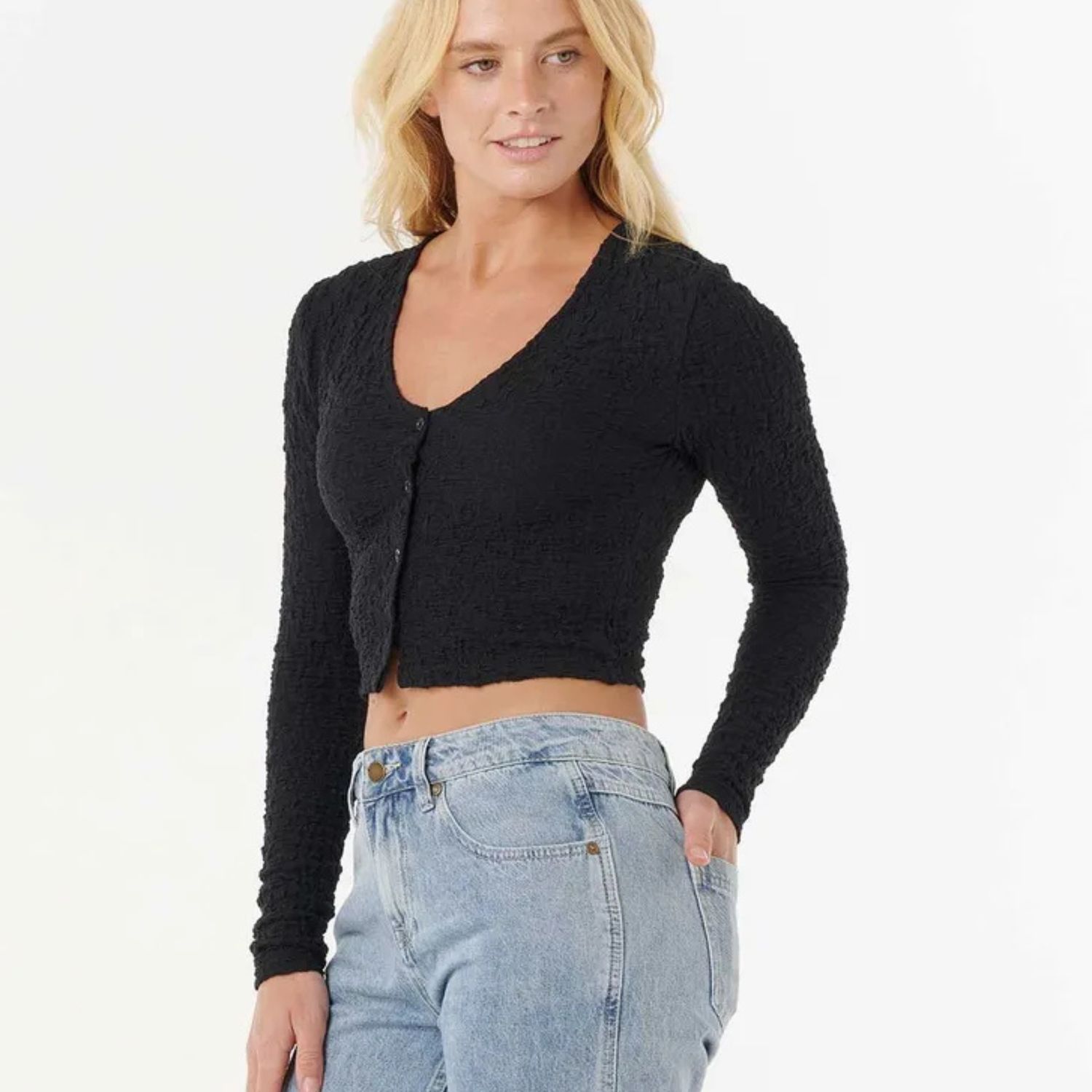 RIP CURL WOMENS SUNSET LUAU TEXTURE LS TEE - BLACK
