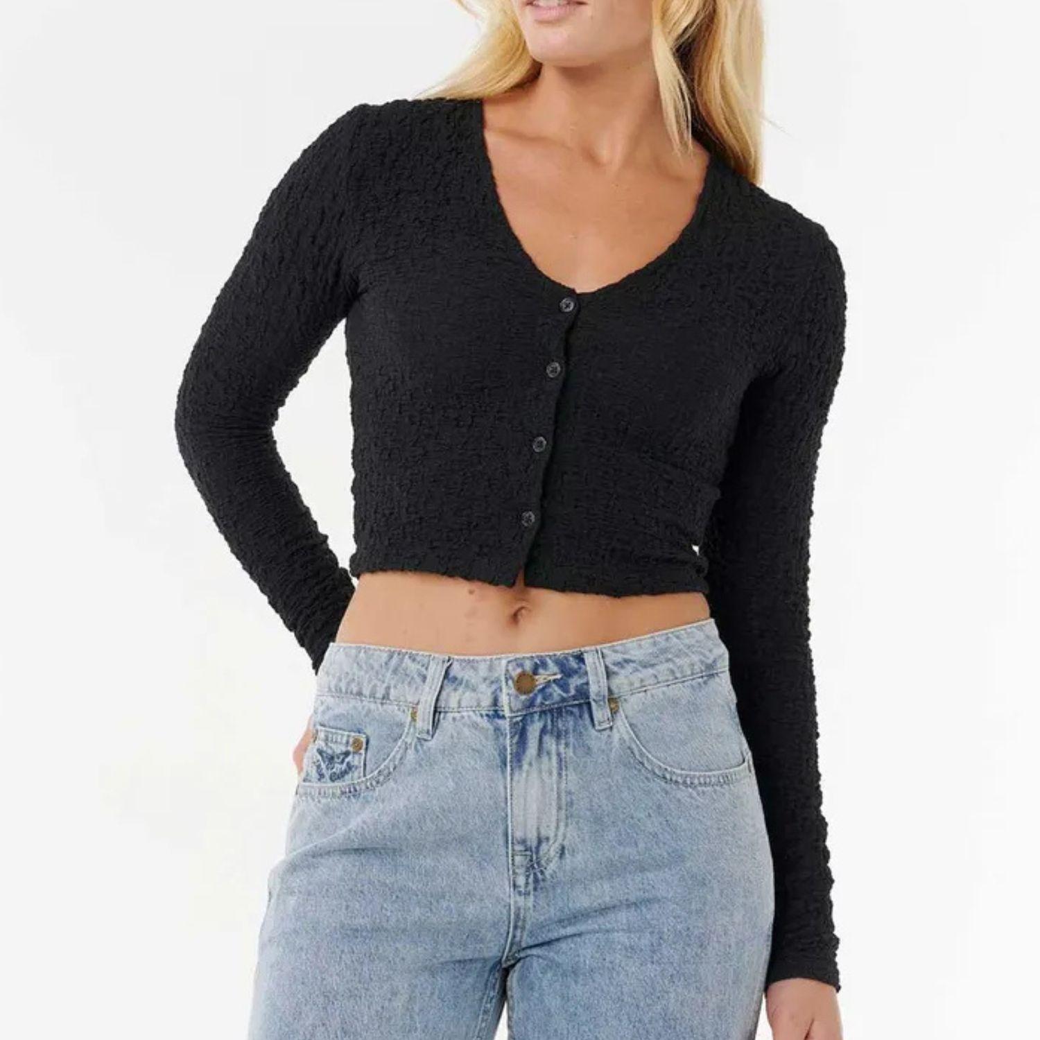 RIP CURL WOMENS SUNSET LUAU TEXTURE LS TEE - BLACK