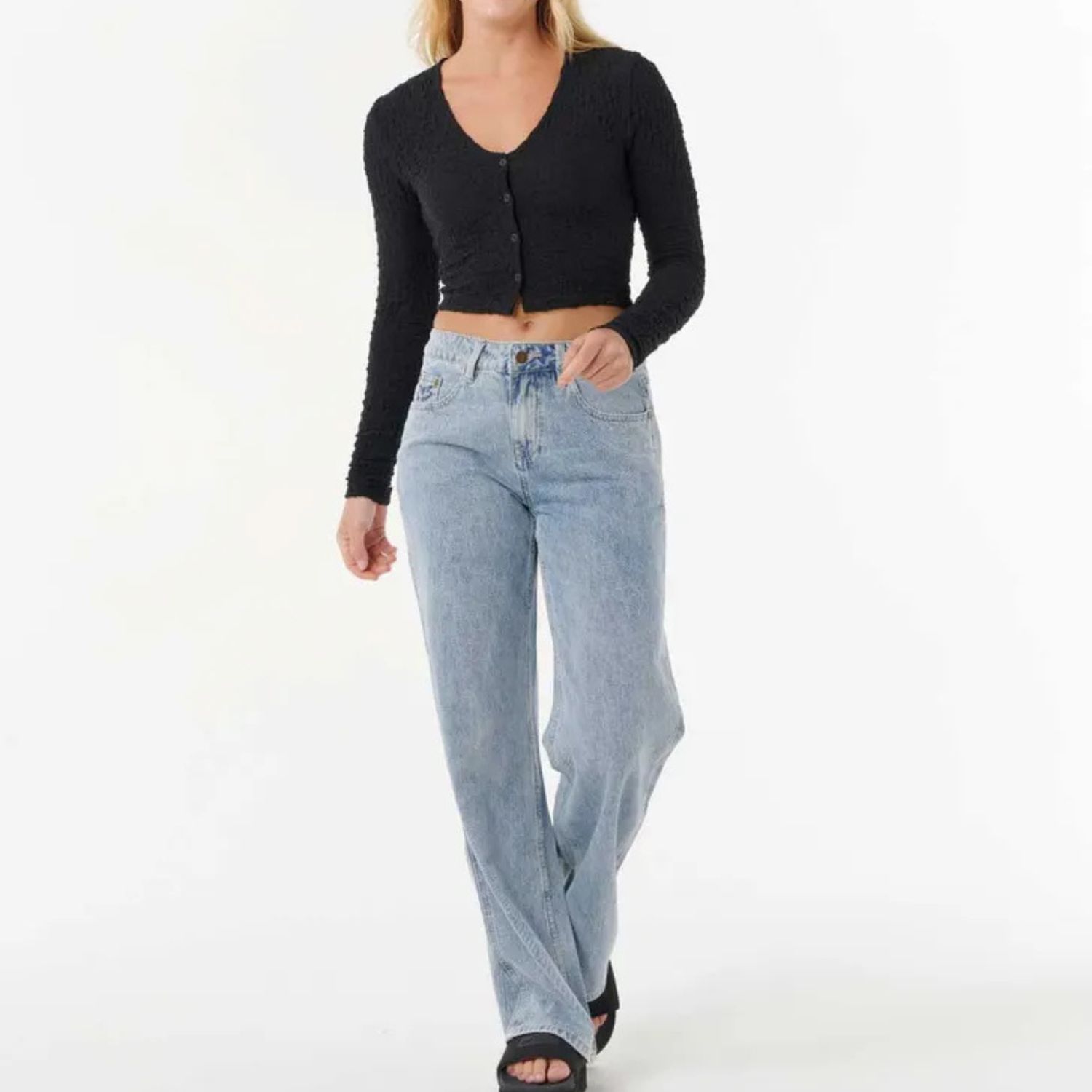 RIP CURL WOMENS SUNSET LUAU TEXTURE LS TEE - BLACK