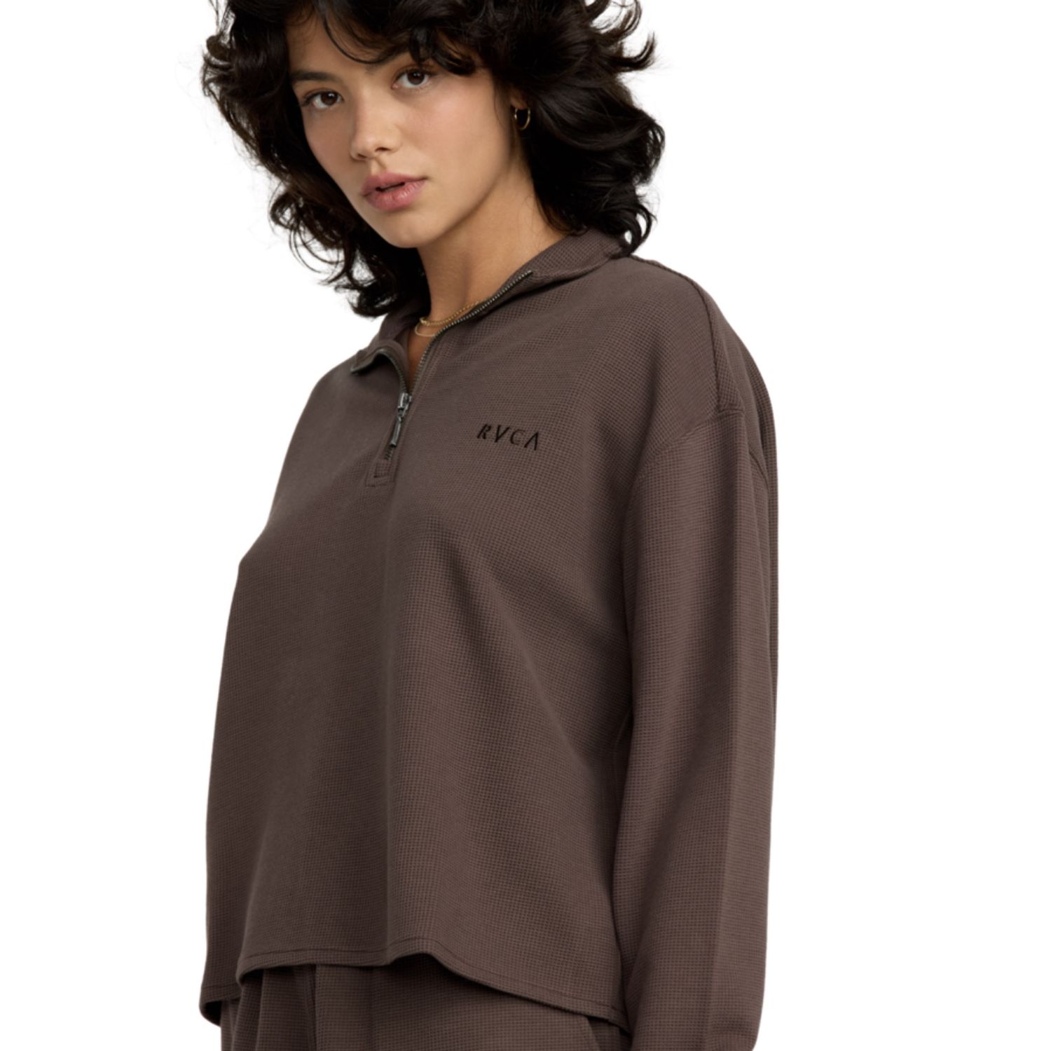 RVCA WOMENS GLORY WAFFLE PULLOVER - BROWN BEAR