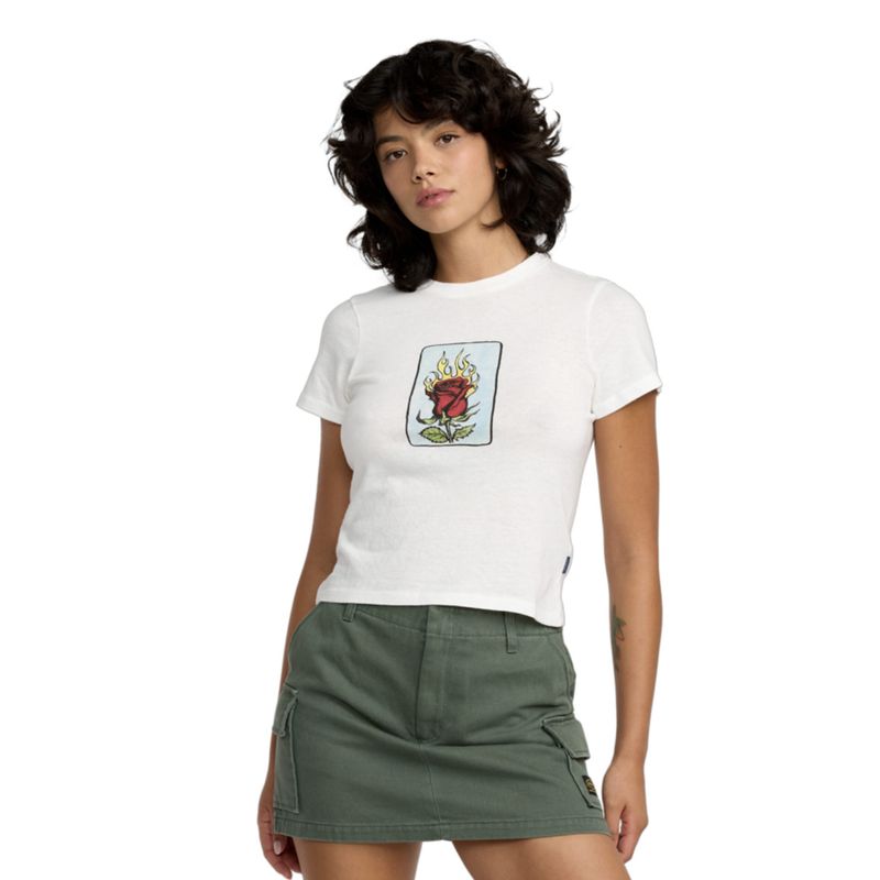 RVCA WOMENS SPANKY LOTERIA 411 SS TEE - VINTAGE WHITE