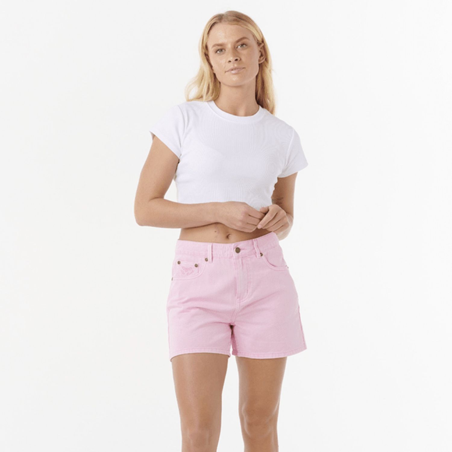 RIP CURL WOMENS TABBY DENIM SHORT  -  PINK