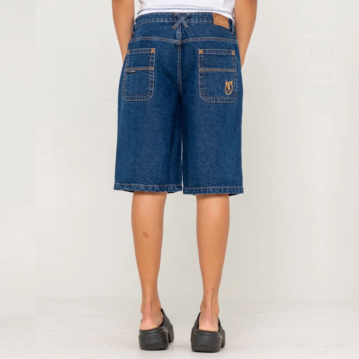 RUSTY WOMENS BETHANY BAGGY LOW RISE DENIM JORT - DEEP SEA BLUE