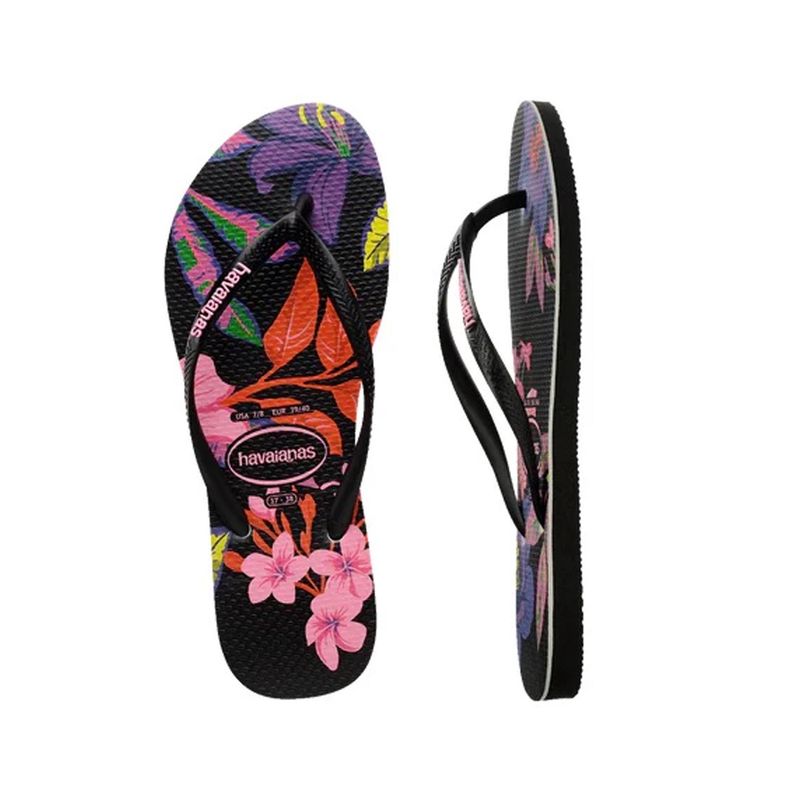 HAVAIANAS SLIM FLORAL THONG - NEON/BLACK