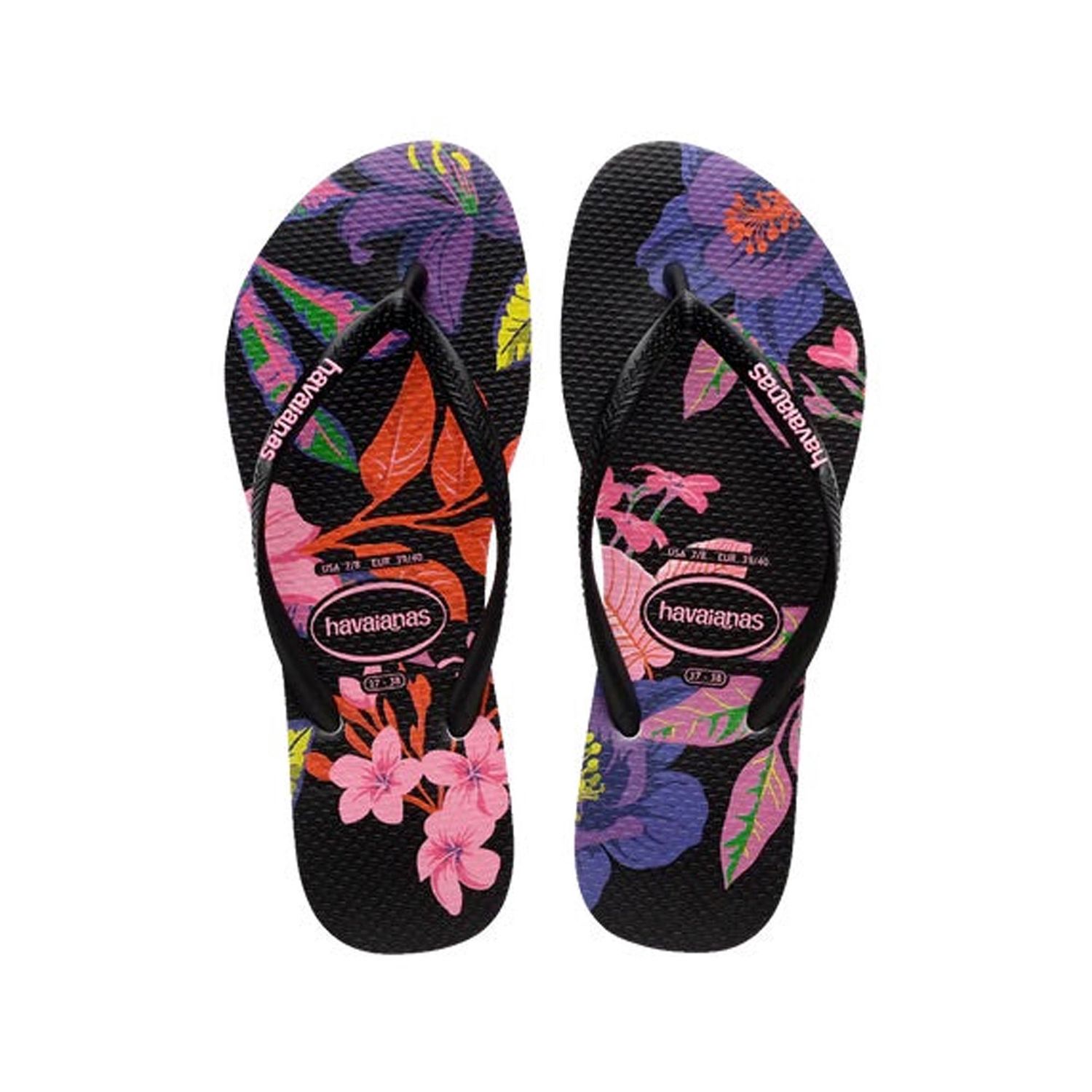 HAVAIANAS SLIM FLORAL THONG - NEON/BLACK