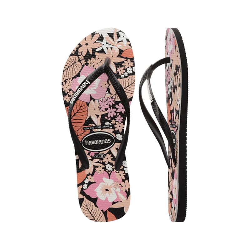 HAVAIANAS SLIM DITSY BLOOM THONG - BLACK
