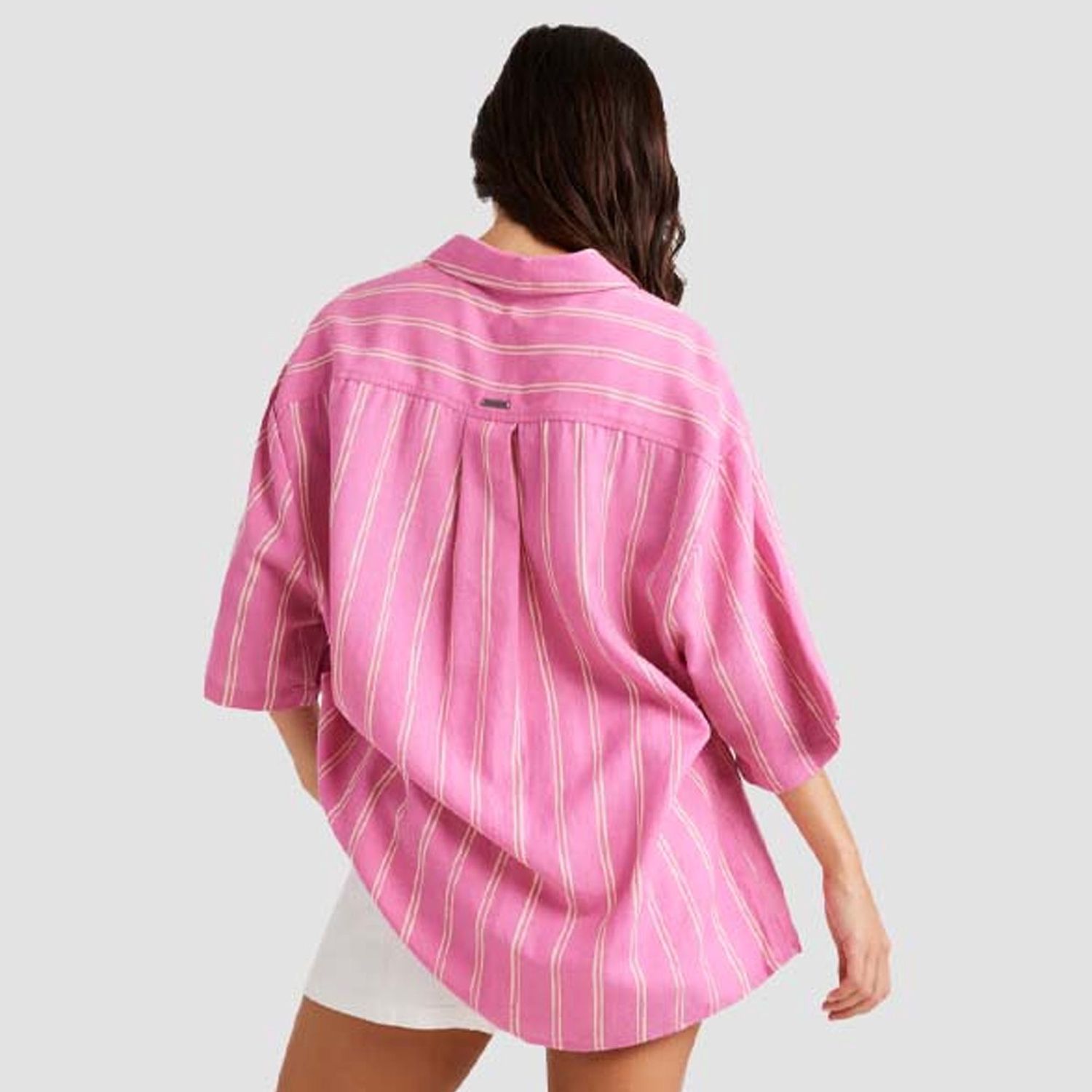 BILLABONG LADIES AMOR STRIPE S/S SHIRT - DAHLIA 2