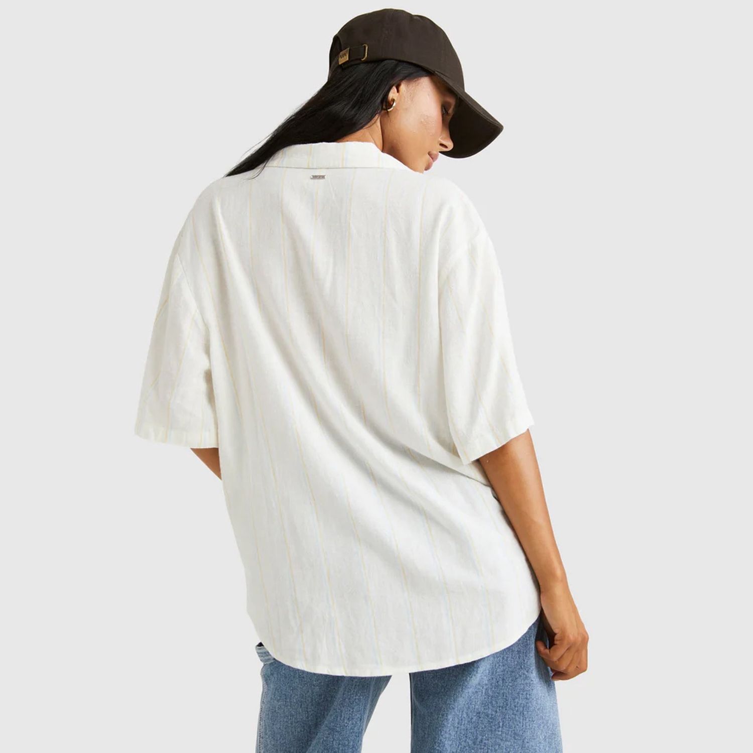 RVCA LADIES BEAT STRIPE S/S OVERSHIRT - CLOUD