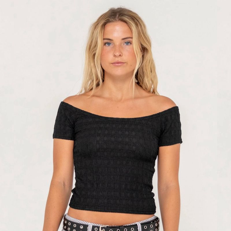 RUSTY WOMENS CIAO BELLA OFF SHOULDER TOP - BLACK