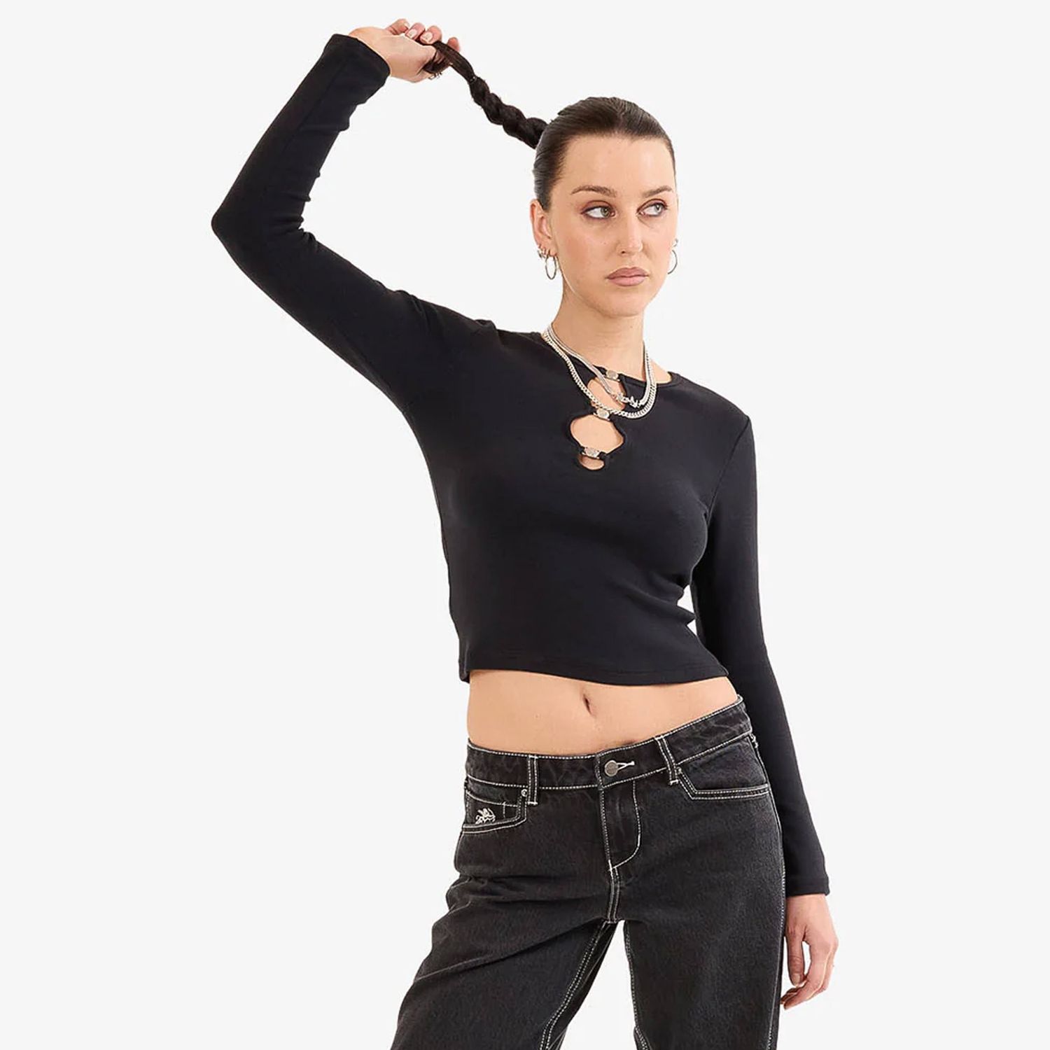 WORSHIP WOMENS ENTICE SLIM FIT LS TOP - BLACK