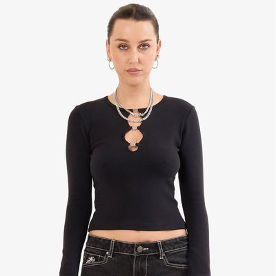 WORSHIP WOMENS ENTICE SLIM FIT LS TOP - BLACK