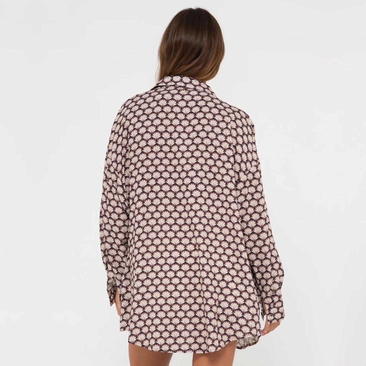 RUSTY LADIES SORRENTO OVERSIZED L/S SHIRT - TUSCAN BROWN