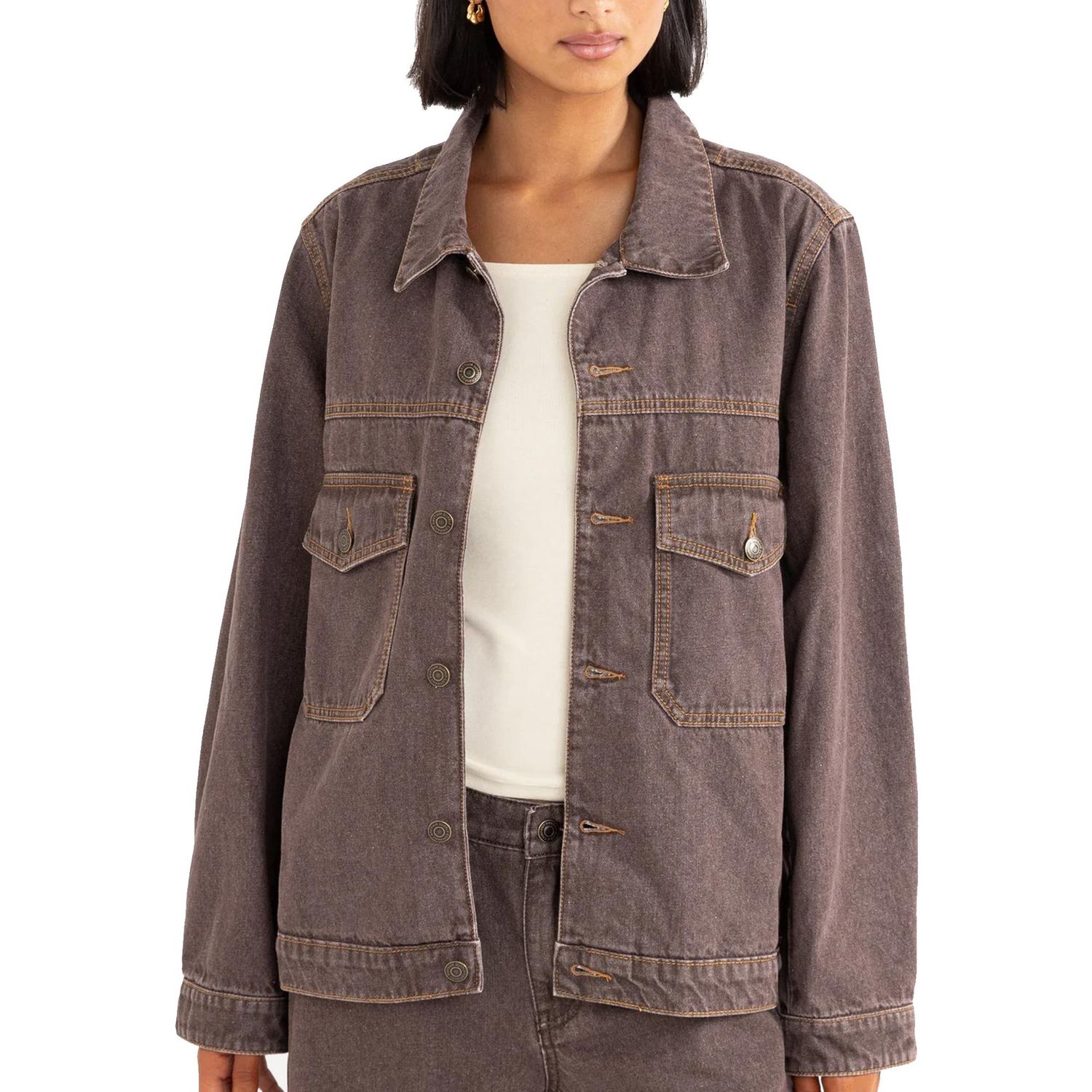 RHYTHM WOMENS DEMI OVERSIZED DENIM JACKET - CHOCOLATE