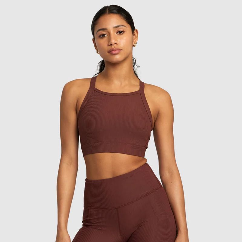 RVCA LADIES MINERAL RIB HIGH IMPACT BRA - ESPRESSO