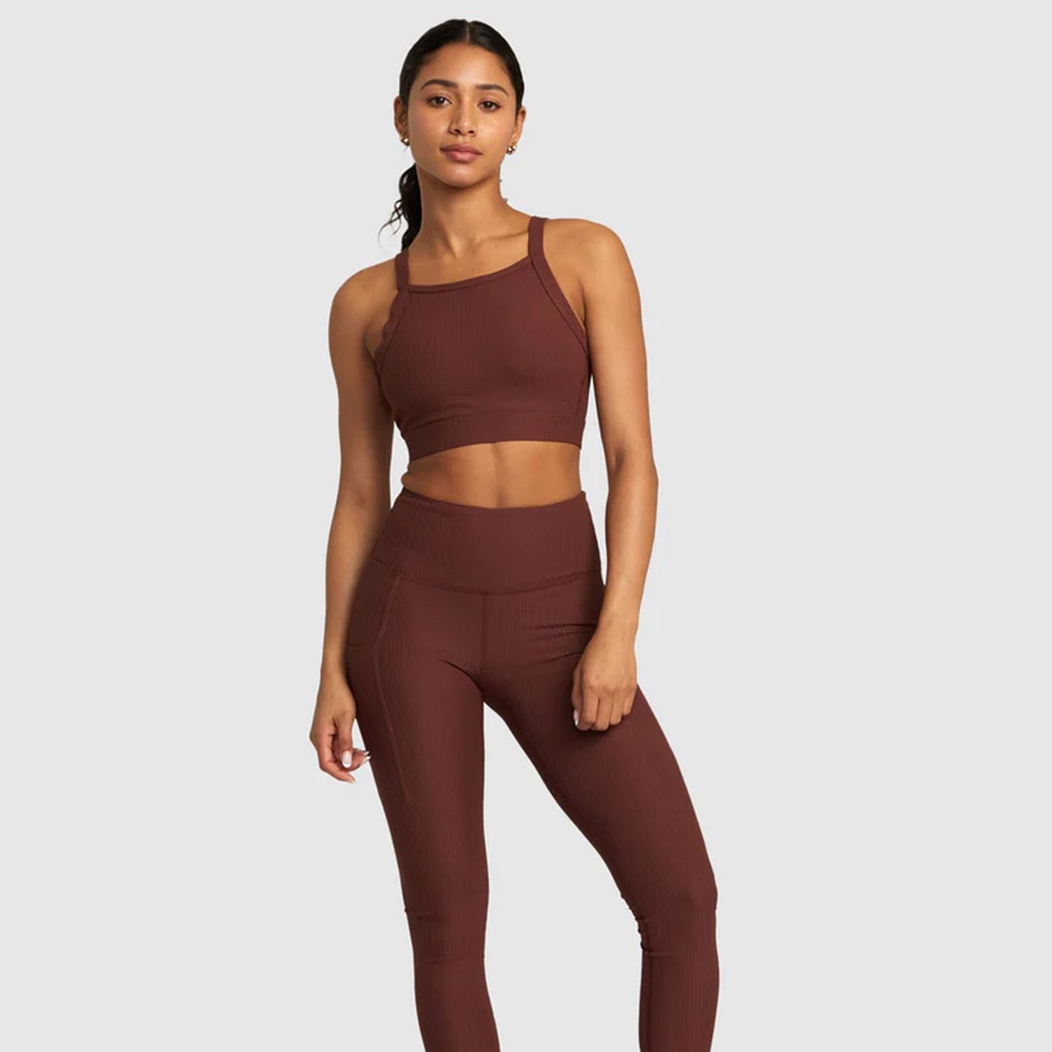 RVCA LADIES MINERAL RIB POCKET LEGGING - ESPRESSO