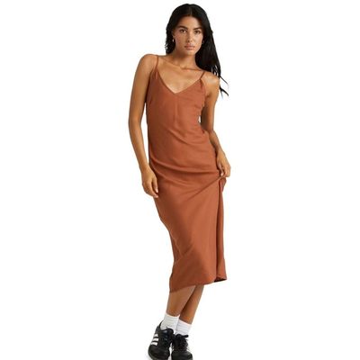 RVCA LADIES EVERYDAY BIAS MIDI DRESS - MOCHA BISQUE