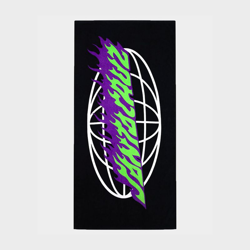 SANTA CRUZ BOYS GLOBAL FLAME STRIP TOWEL - BLACK