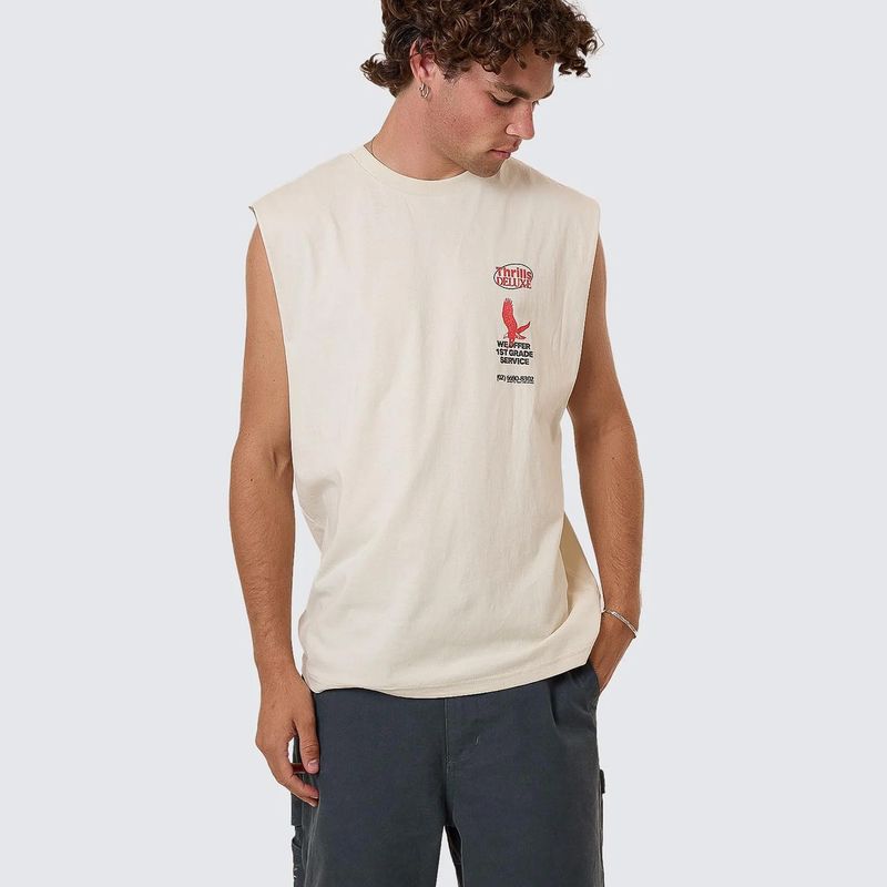 THRILLS MENS 1ST GRADE SERVICE MERCH FIT MUSCLE - HERITAGE WHITE