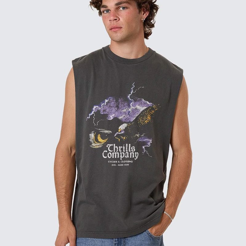 THRILLS MENS FLIGHT RISK MERCH FIT MUSCLE - MERCH BLACK