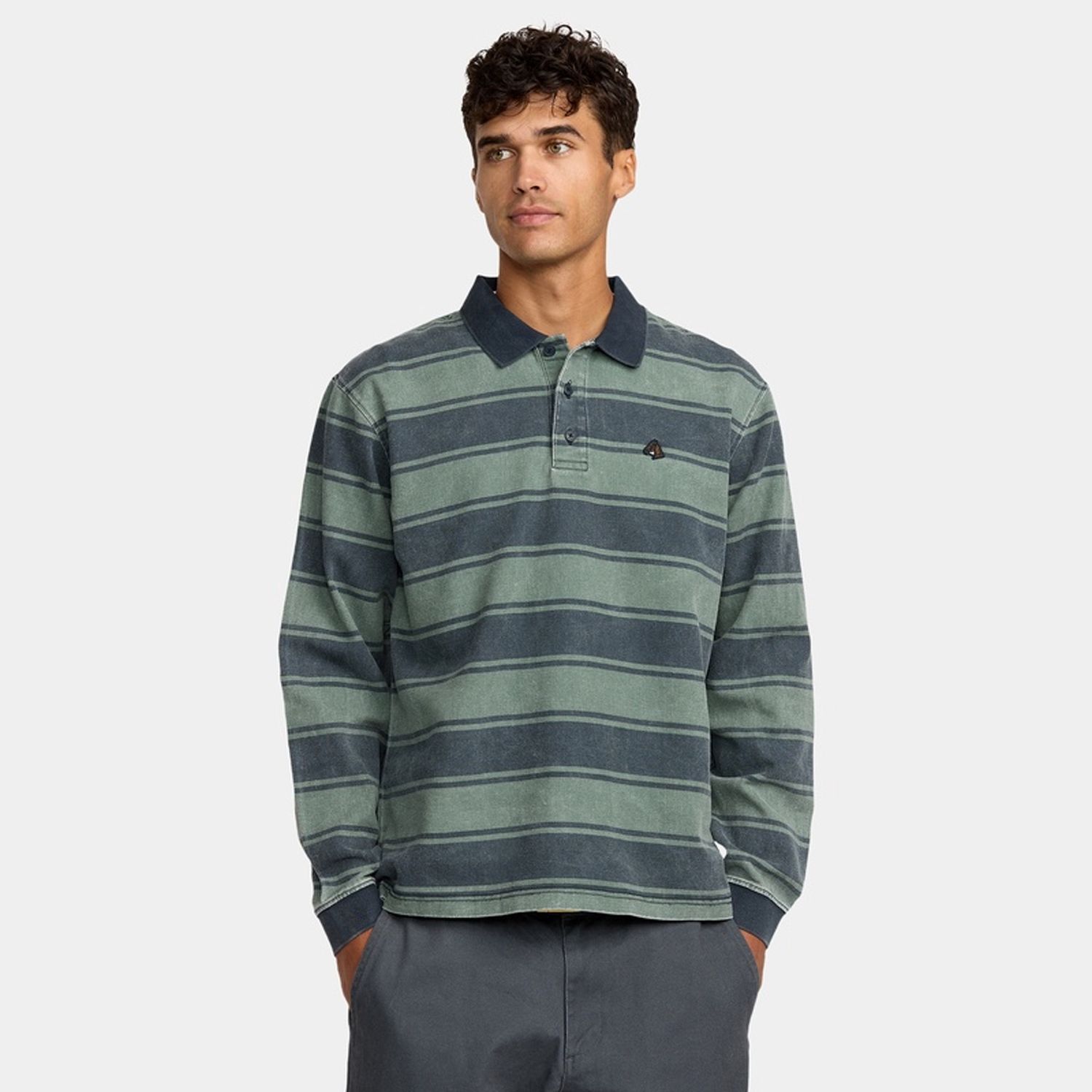 RVCA MENS KSL LONG SLEEVE POLO - BALSAM GREEN