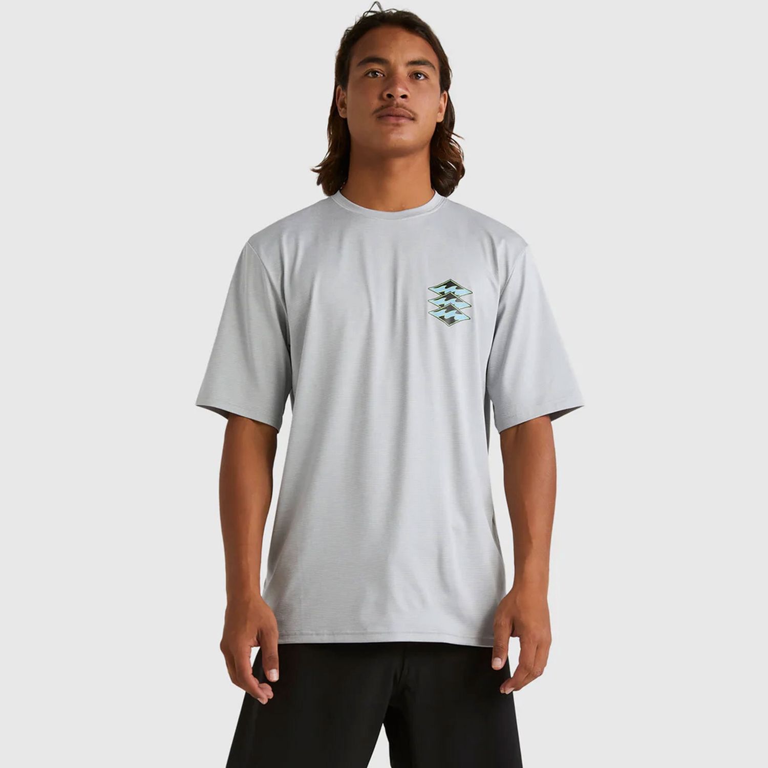 BILLABONG MENS DIAMOND SHORELINE SHORT SLEEVE  LOOSE FIT RASHIE - LIGHT HEATHER GREY
