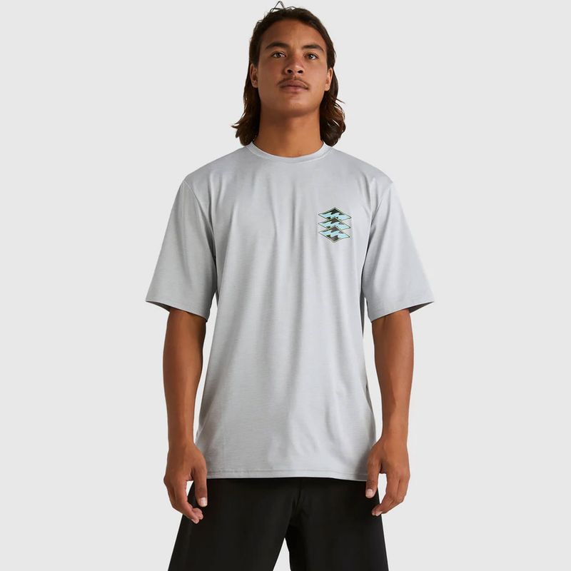 BILLABONG MENS DIAMOND SHORELINE SHORT SLEEVE  LOOSE FIT RASHIE - LIGHT HEATHER GREY