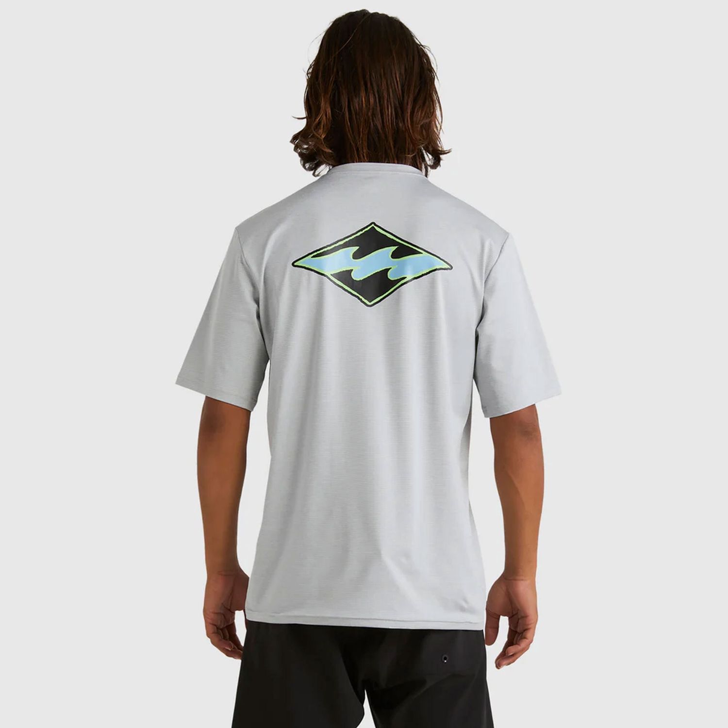 BILLABONG MENS DIAMOND SHORELINE SHORT SLEEVE  LOOSE FIT RASHIE - LIGHT HEATHER GREY