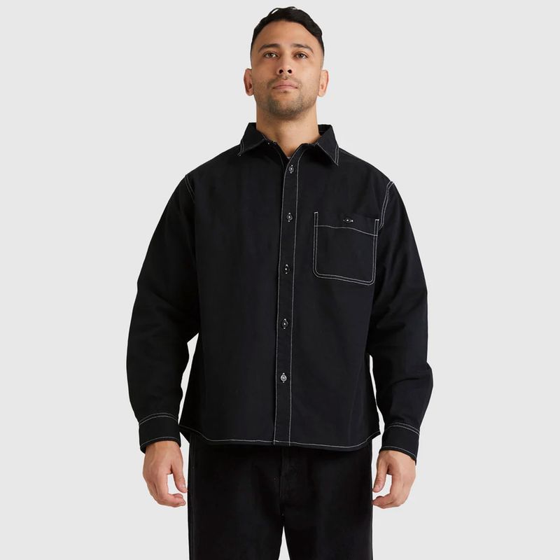 RVCA MENS WIDE LOAD TWILL L/S SHIRT - BLACK
