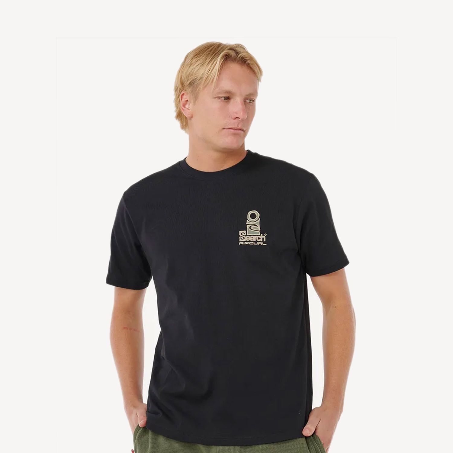 RIP CURL MENS VAPORCOOL SEARCH STACK SS TEE  -  BLACK/OLIVE
