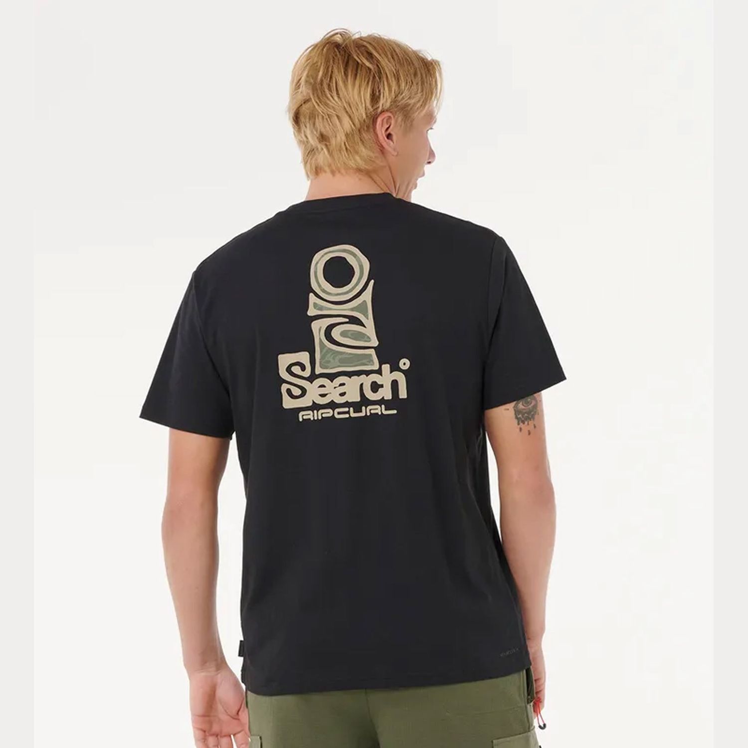 RIP CURL MENS VAPORCOOL SEARCH STACK SS TEE  -  BLACK/OLIVE