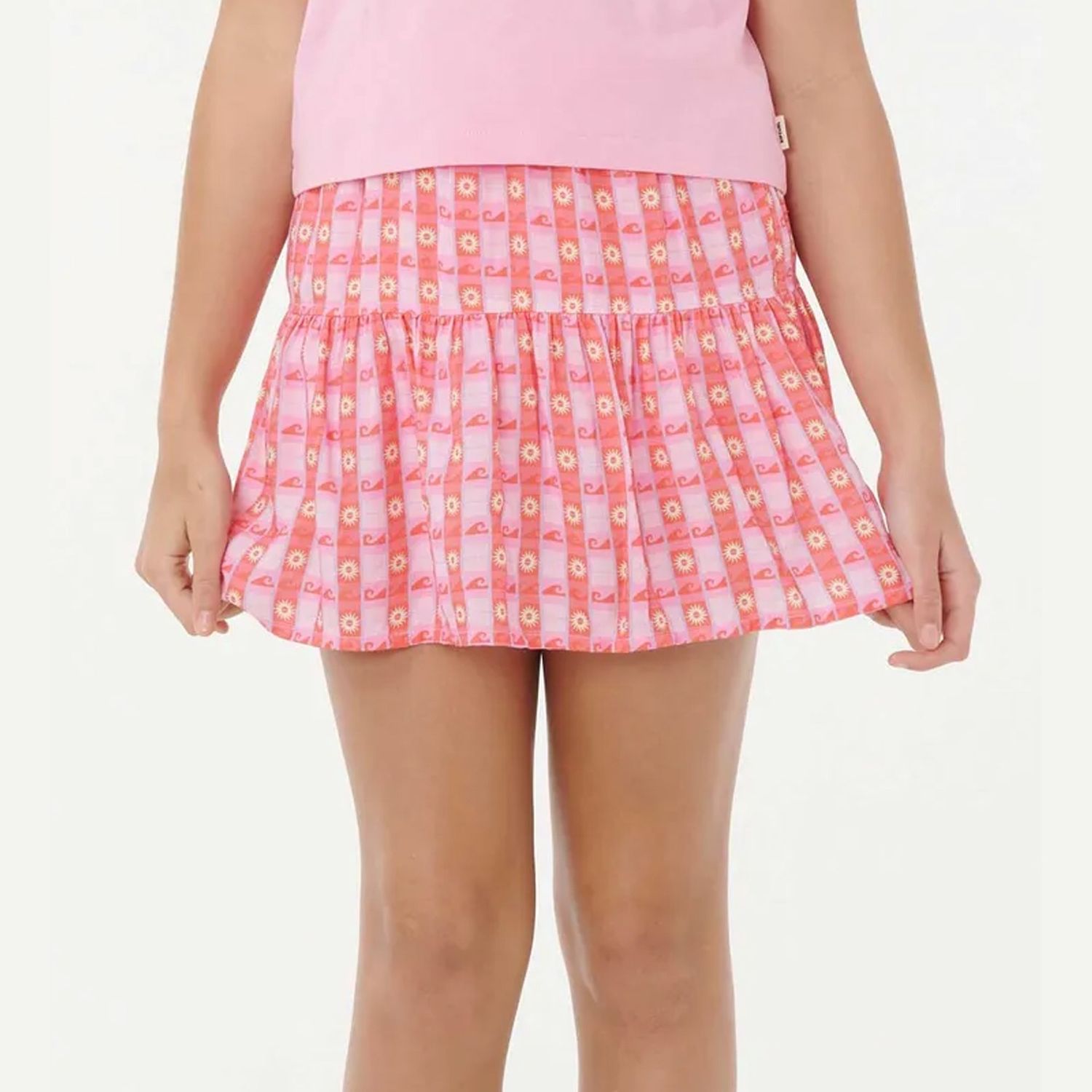 RIP CURL GIRLS SUNSET CHECK SKORT  -  PINK