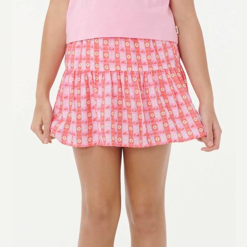 RIP CURL GIRLS SUNSET CHECK SKORT  -  PINK