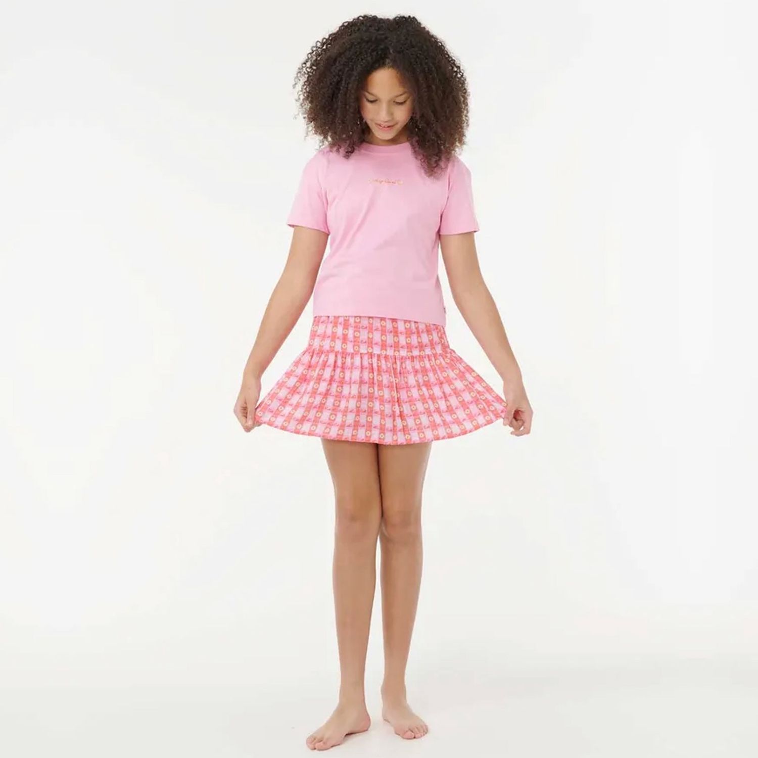 RIP CURL GIRLS SUNSET CHECK SKORT  -  PINK