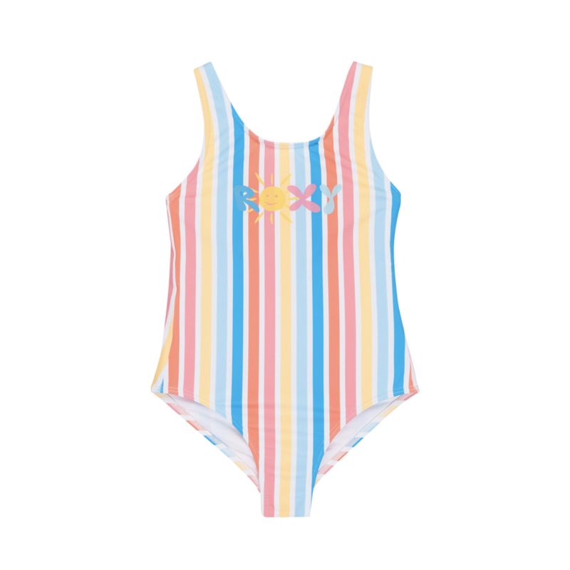 ROXY GIRLS HOLY STRIPE ONE PIECE SWIMSUIT - BRIGHT WHITE HOLY STRIPE
